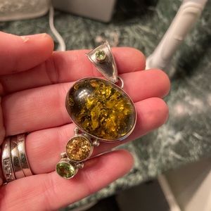 Huge amber, peridot, and citrine sterling pendant